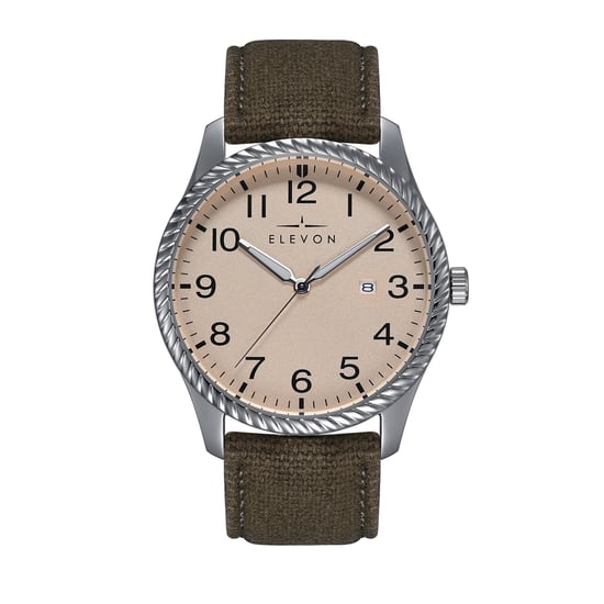 Elevon Crosswind Canvas-Overlaid Leather-Band Watch w/ Date