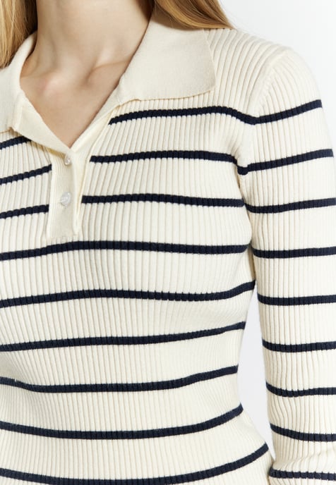 Dreimaster Strickpullover Damen Wollweiss Marine - Image 5