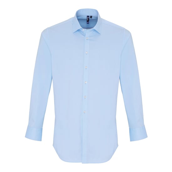 Premier Mens Stretch Fit Popeline Langarmhemd (hellblau) - Image 1