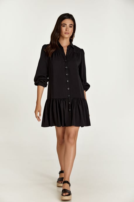 Schwarzes Tencel-Kleid mit Knöpfen - Image 1