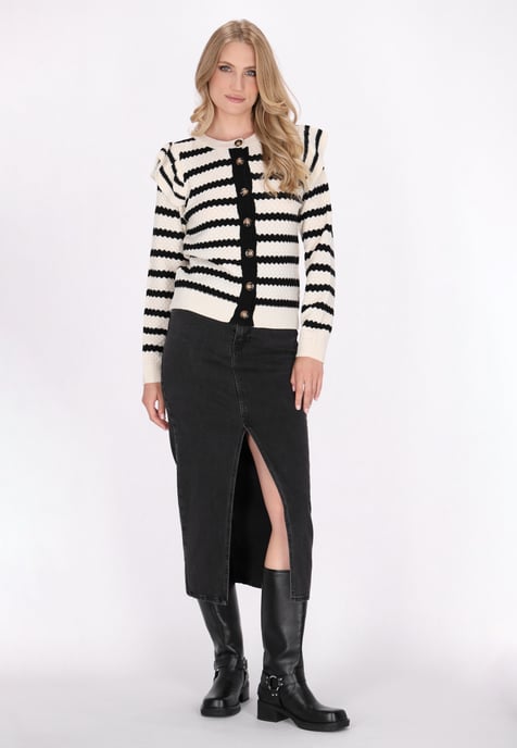 Dreimaster Cardigan Damen Schwarz Weiss Streifen - Image 2