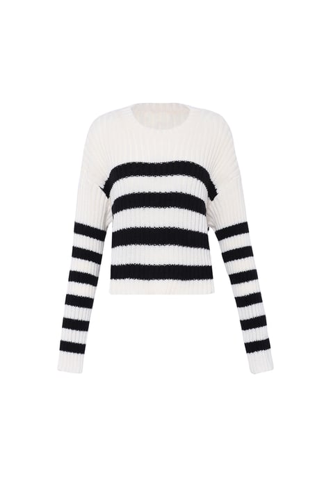 Mymo Strickpullover Damen wollweiß schwarz - Image 1