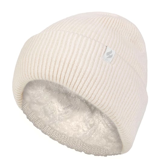 Damen Fleece gefütterte gerippte Überwurfmütze | Wärmehalter | Thermomütze für den Winter - Creme - Image 1