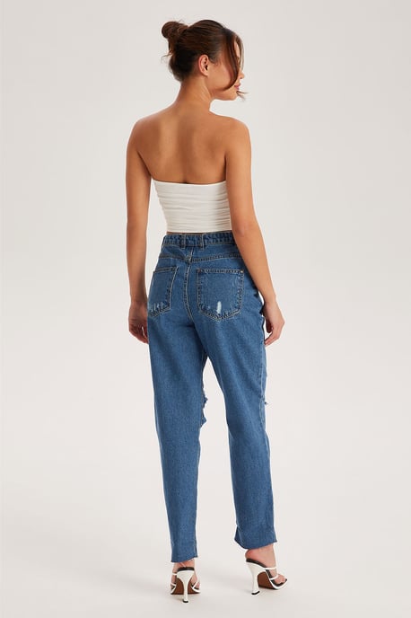 Mid Blue Ripped Mom Jeans