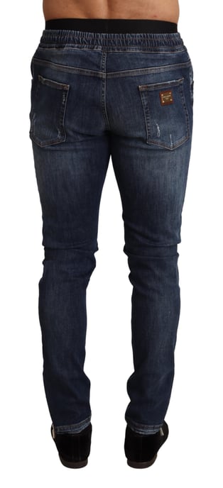 Dolce & Gabbana - Jean en denim stretch bleu en lambeaux pour hommes - Image 3