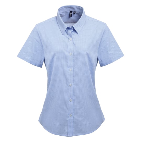 Premier Womens/Ladies Microcheck Kurzarm-Baumwollhemd (Hellblau/Weiß) - Image 1