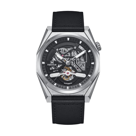 Heritor Automatic Amadeus Semi-Skeleton Leather-Band Watch