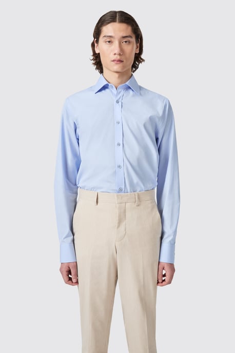 Lewes Slim Fit Spread Collar Blue Cotton Shirt