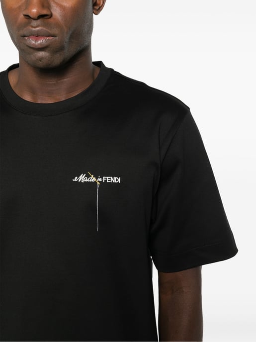 Fendi Made in Fendi T-Shirt mit gesticktem Logo in Schwarz - Image 2