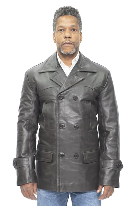 Men's Cowhide Leather Peacoat-Krakaw