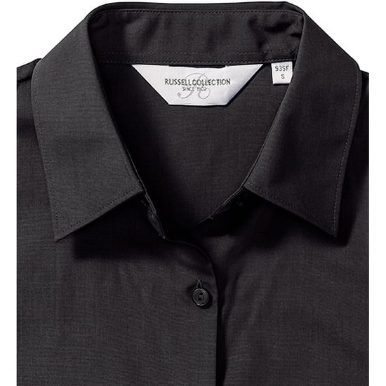 Russell Collection Damen/Damen Kurzarmhemd aus pflegeleichter Poly-Baumwolle Popeline (Schwarz) - Image 4