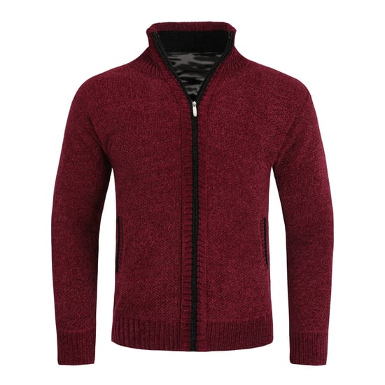 Herren-Cardigan mit Rei?verschluss, Stehkragen und gefuttertem Grobstrickpullover Rot - Image 1