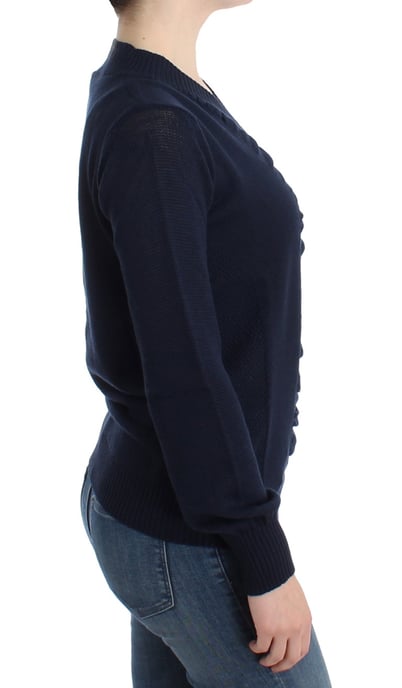 Costume National Pull en laine bleu foncé à col en V pour femme - Image 5