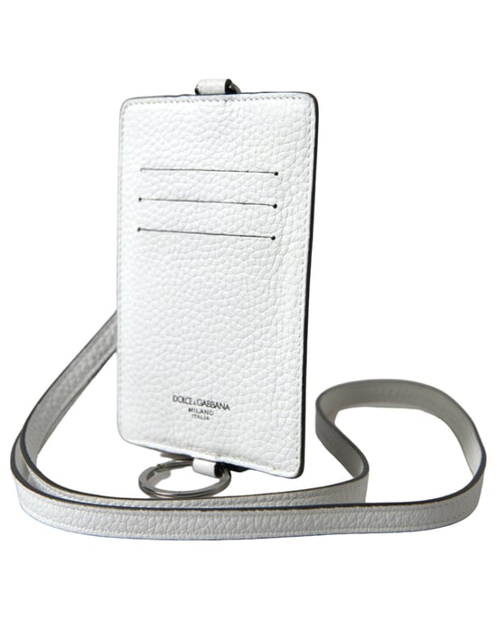 Logo-Embossed  Leather Card Holder with Lanyard