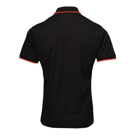 Premier Mens Coolchecker Contrast Pique Polo Shirt (Schwarz/Orange) - Image 2