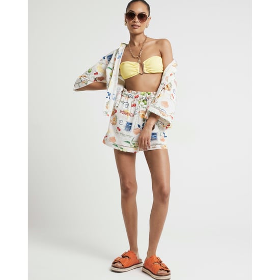 River Island Womens Shorts White Graphic Print