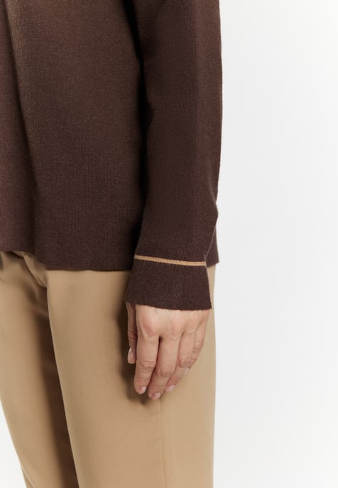 Dreimaster Strickpullover Damen Dunkelbraun Sand - Image 5