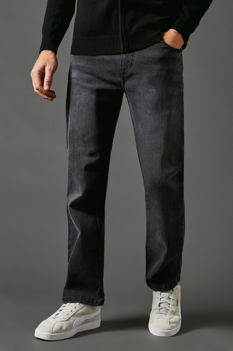 Washed Black Stretch Straight Leg Jeans