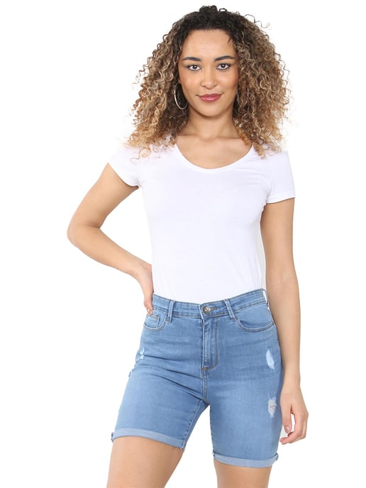 Enzo | Womens Ripped Denim Shorts - Hellblau - Image 2