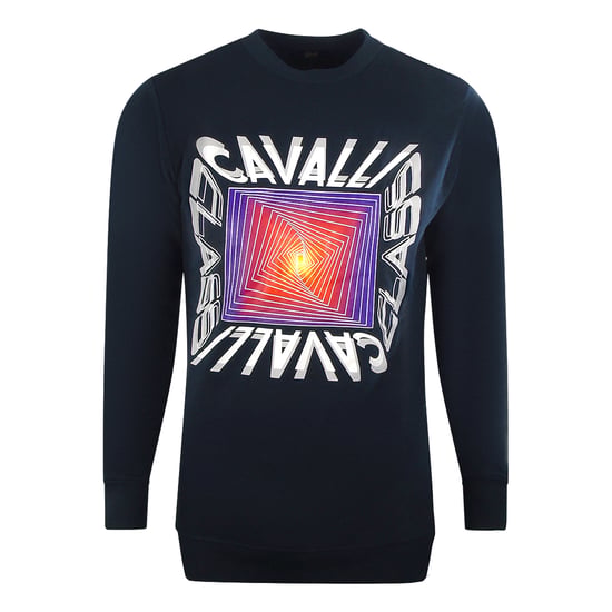 Cavalli Class Asymmetric Box Design Marineblaues Sweatshirt - Image 1