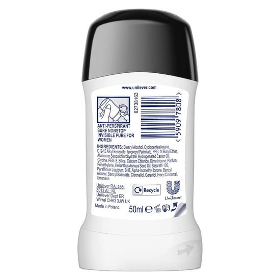 Sure Women Invisible Pure Antiperspirant Stick 72H Nonstop Protection, 3x50ml