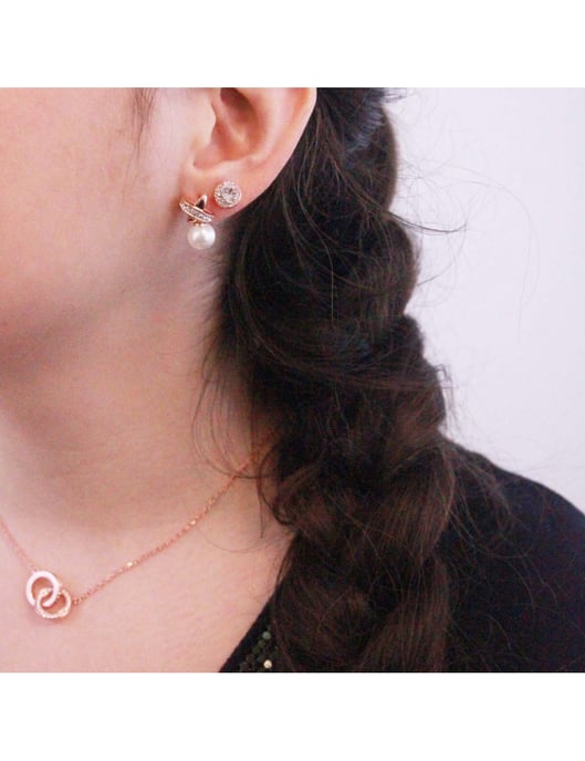 Chris Perlenohrringe - Rose Gold und Kristall - Image 2