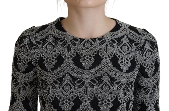 Dolce & Gabbana Schwarz Grauer Jacquard Etuikleid Körperbetontes Damenkleid - Image 4