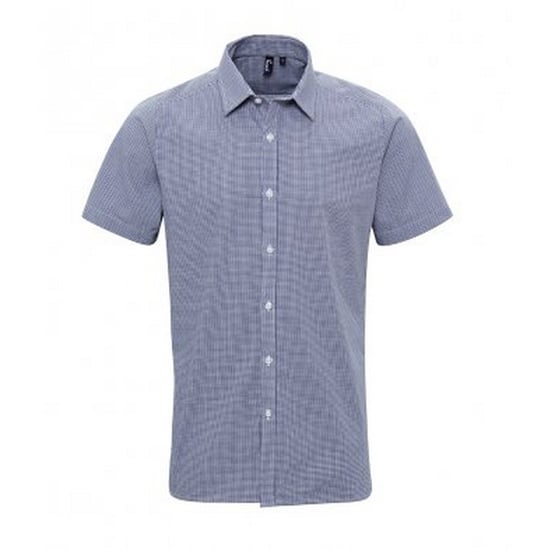 Premier Mens Gingham Short Sleeve Shirt (Navy/White)