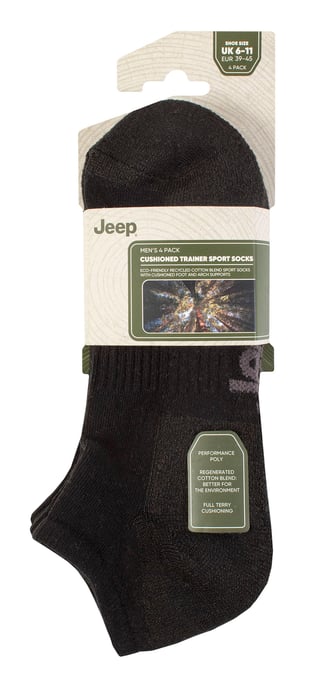 Mens Cushioned Trainer Socken | Jeep | 4 Pack atmungsaktiv gepolstert Low Cut Socken - schwarz - Image 2