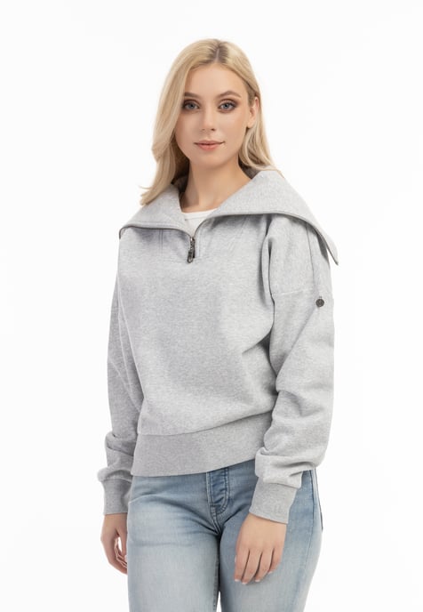 Dreimaster Oversize Troyer-Sweater Damen Hellgrau Melange - Image 3