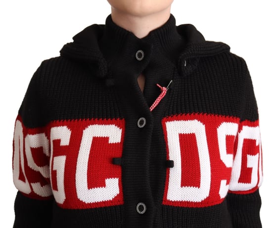 GCDS Damen Schwarze Cashmere Kapuzen-Button-Down-Logo-Strickjacke - Image 4