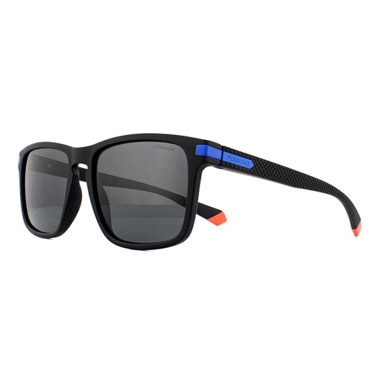 Polaroid Rectangle Mens Matte Black Blue Grey Polarized Sunglasses