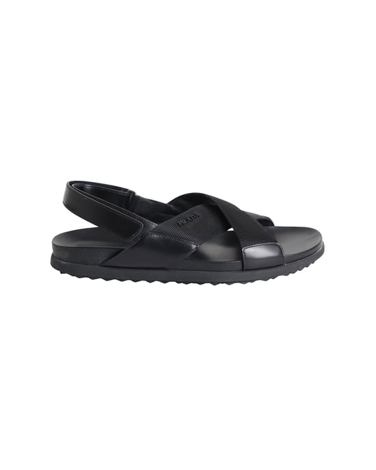 Prada Logo Riemen Überkreuz Sandalen aus schwarzem Leder - Image 1