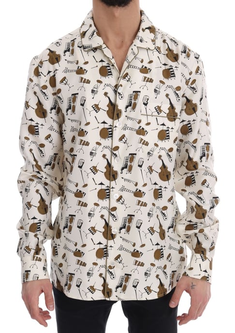 Dolce & Gabbana Weißes Seidenhemd mit JAZZ-Motivdruck - Image 1