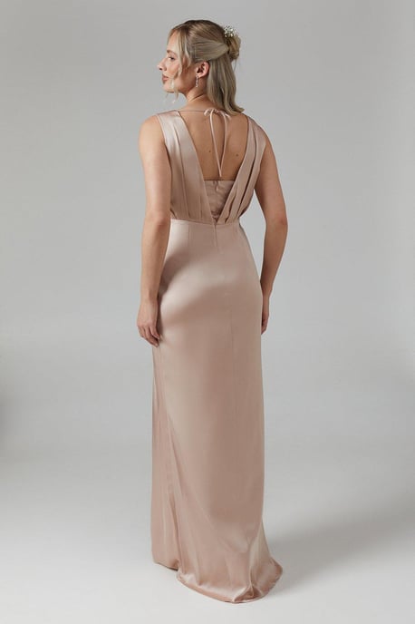 Maternity Ruched Waist Detail Satin Bridesmaids Dress - Image 3