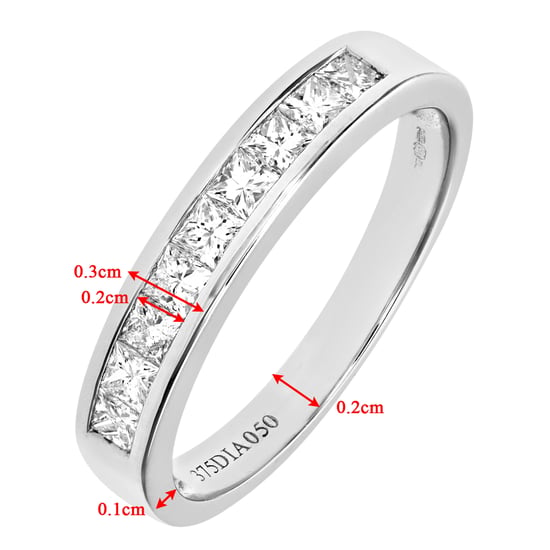 Bague demi-éternité sertie de canaux en diamant taille princesse en or blanc 9 carats 0,50 carat - Image 4