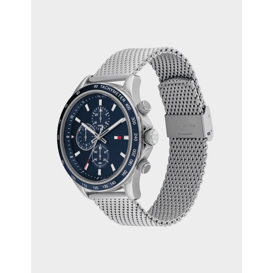 Zubehör Tommy Hilfiger Miles Chronograph Mesh-Armbanduhr in Navy-Silber - Image 2