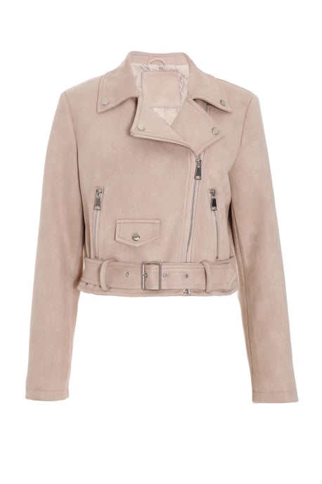 Stone Faux Suede Cropped Biker Jacket