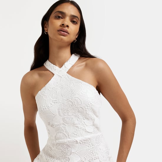 River Island Womens Midi Dress White Halter Neck Lace