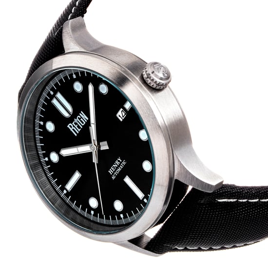 Reign Henry Automatic Canvas-Overlaid Leather-Band Watch w/Date