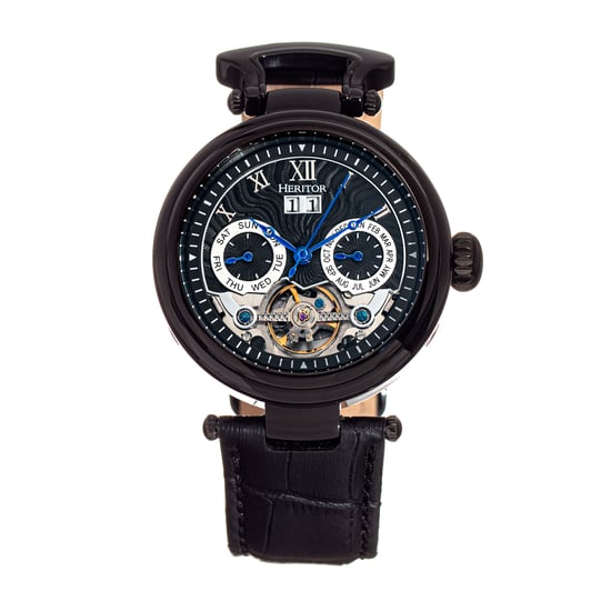 Heritor Automatic Ganzi Semi-Skeleton Leather-Band Watch
