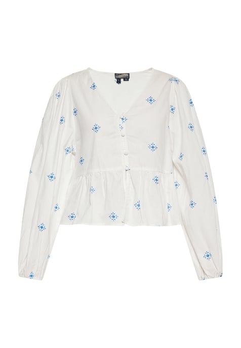 Dreimaster Bluse Damen Wollweiss Blau - Image 1