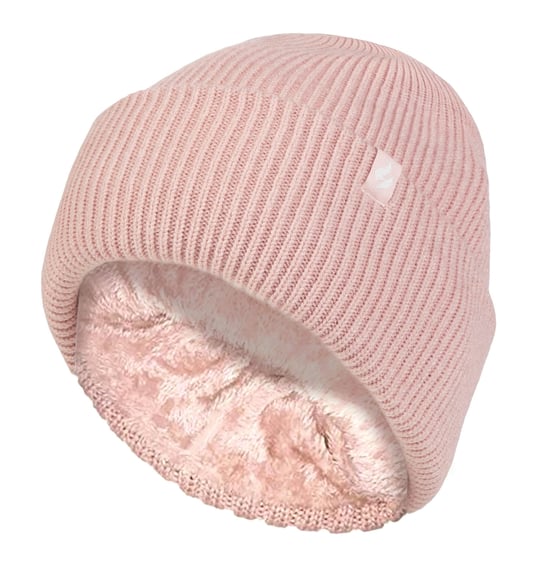 Damen Fleece gefütterte gerippte Überwurfmütze | Wärmehalter | Thermomütze für den Winter - Dusky Pink - Image 1
