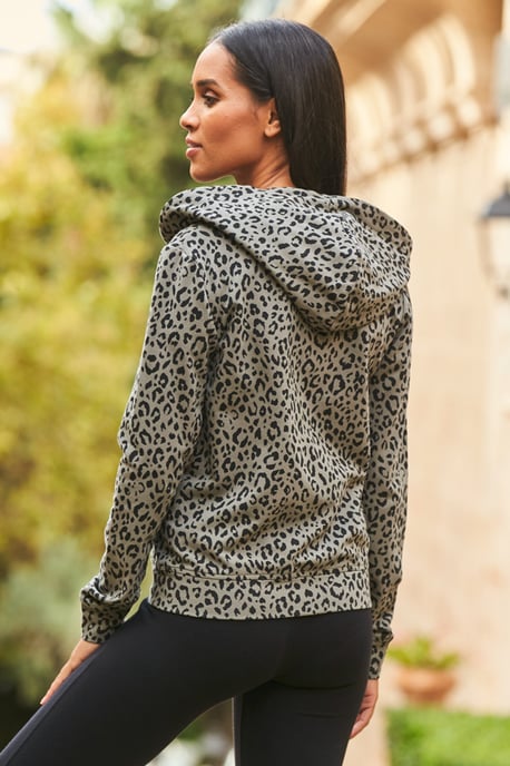 Khaki Green Leopard Print Premium Jersey Hoodie