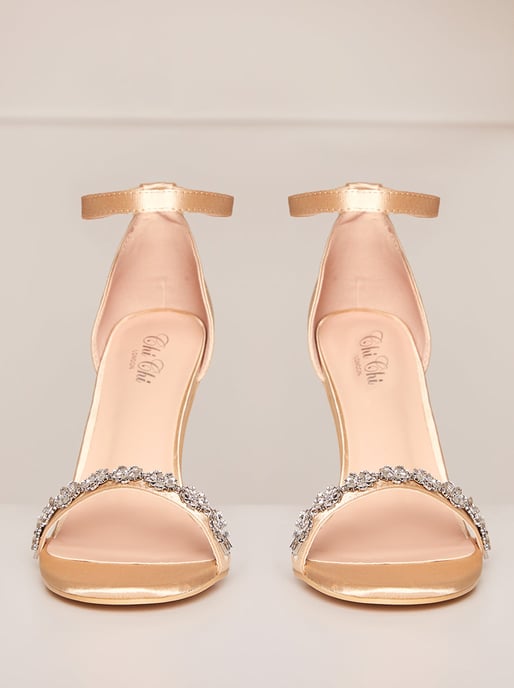 High Heel Diamante Strap Sandal in Champagne