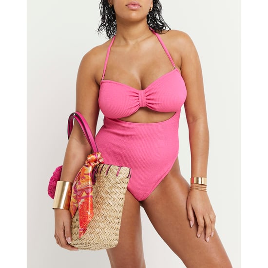 River Island Womens Swimsuit Pink Fuller Bust Textured Bandeau