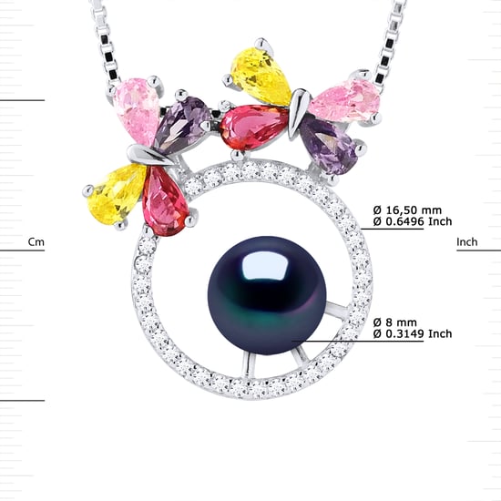 BUTTERFLY Necklace Freshwater Pearl Round 8-9 mm Black 925