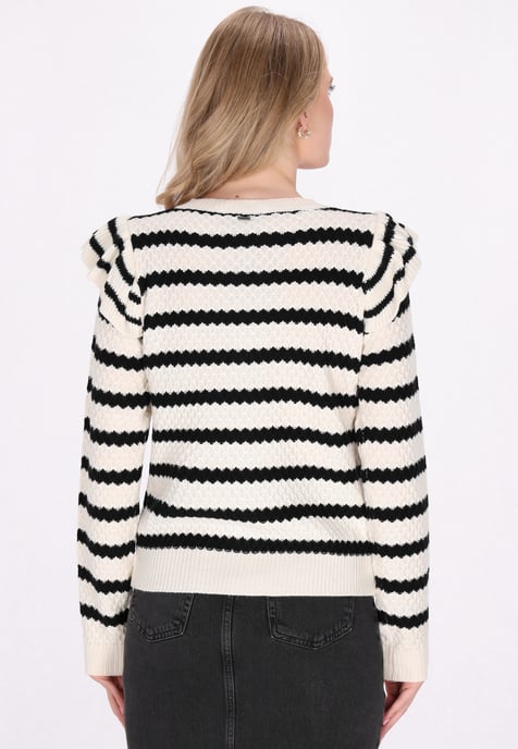 Dreimaster Cardigan Damen Schwarz Weiss Streifen - Image 4
