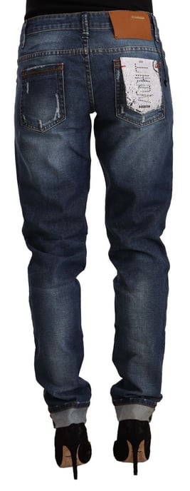 Acht Damen Blaue Gewaschene Mittelhohe Slim Fit Denim Jeans mit Umschlagkante - Image 3