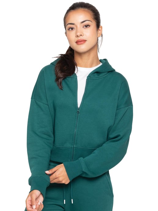 Enzo | Womens Crop Zip Hoodie - Dark Green